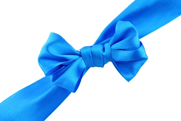 Ruban bleu avec noeud sur blanc — Photo