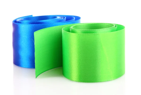 白で隔離される青および緑の織物ロール — ストック写真