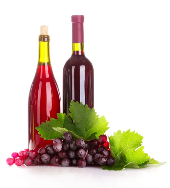 红葡萄酒和葡萄上白色隔离 — 图库照片
