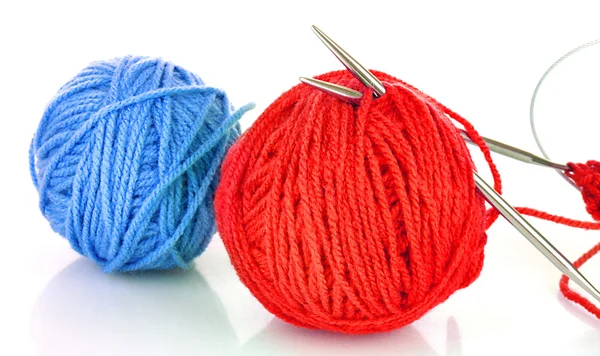 Knitting yarn and knitting needles on white — Stock Photo, Image