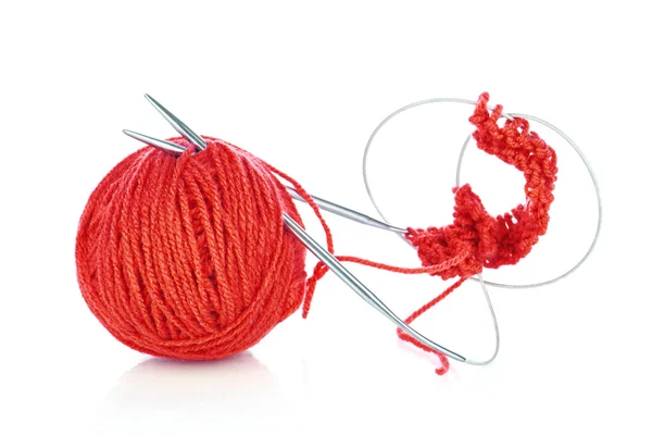Knitting yarn and knitting needles on white — Stock Photo, Image