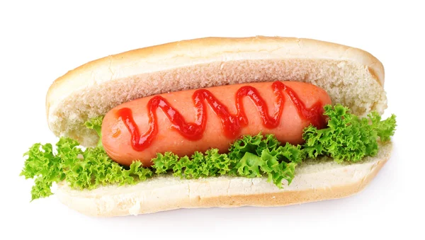 Smakelijke hotdog geïsoleerd op wit — Stockfoto