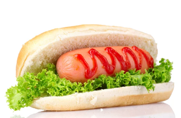Gustoso hot dog isolato su bianco — Foto Stock