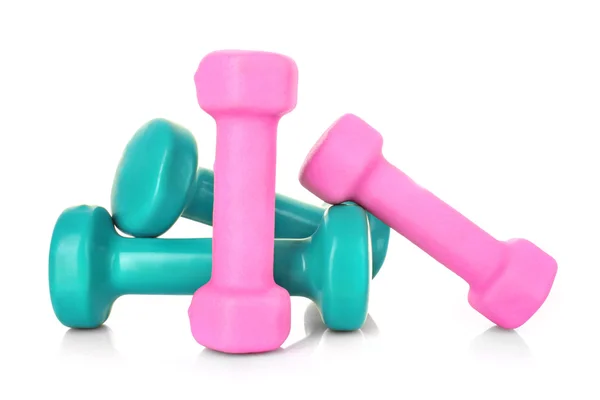 stock image Pink and Blue Dumbbells on the white background