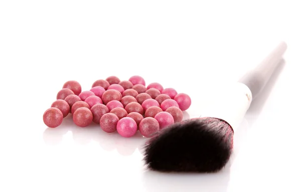 Cosmetic brush and rouge on the white background — Stock Photo, Image