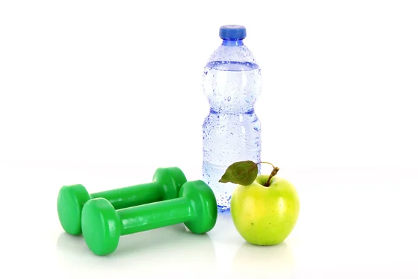 Healthy living requires water, fruits and exercise Stock Image