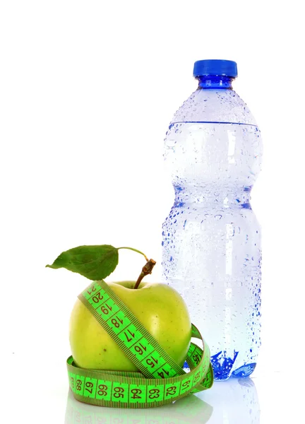 Healthy living requires water, fruits and exercise Stock Picture