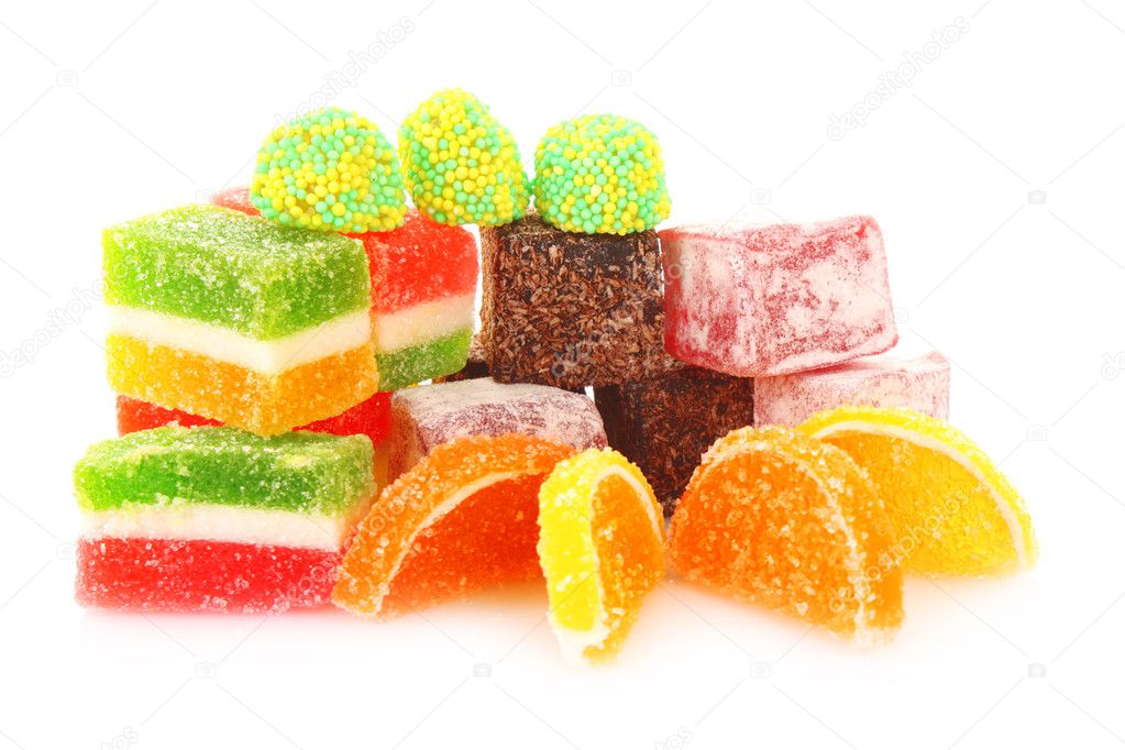 Colorful candies jelly on white background