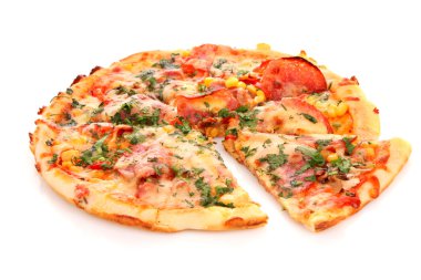 lezzetli İtalyan pizza üzerine beyaz