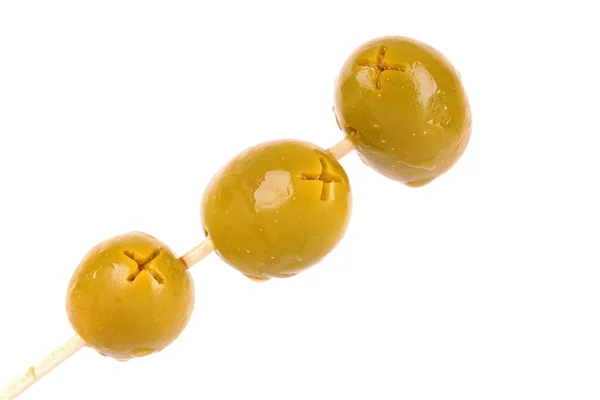 Green olives isolated on white — Stock Photo, Image