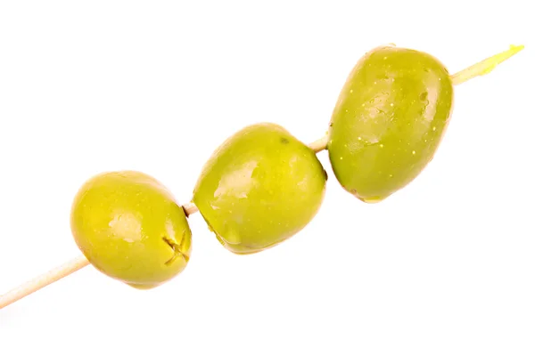 stock image Three green olives isolated on white