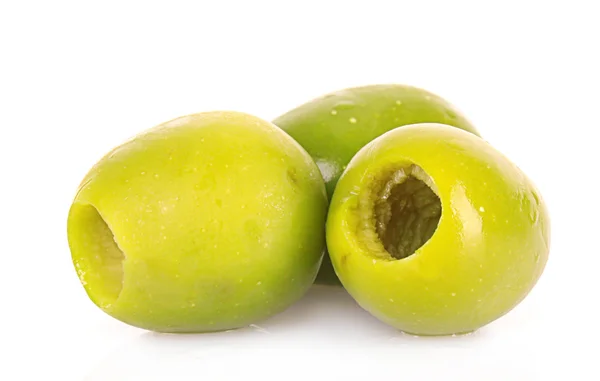 Three green olives isolated on white — Stock Photo, Image