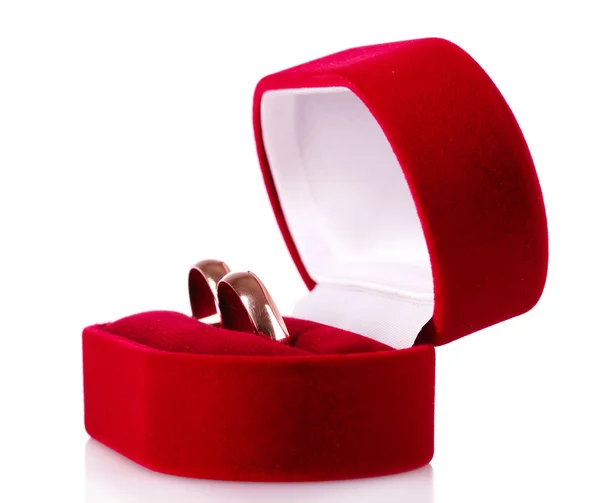 Anéis de casamento em uma caixa de presente — Fotografia de Stock