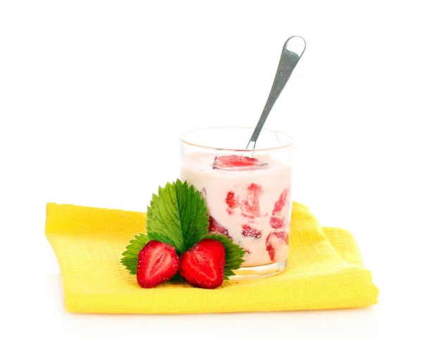 Strawberry yogurt isolated on white — Stock Photo, Image