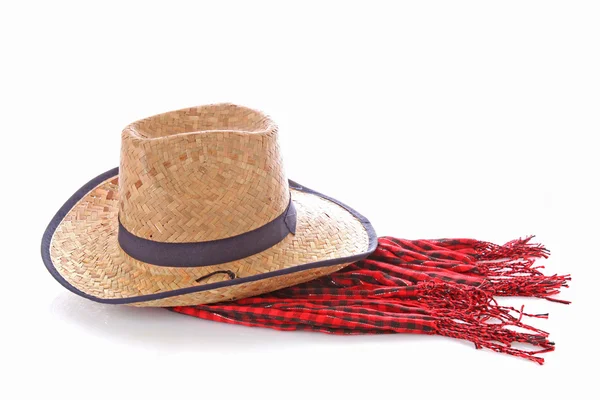 Cappello e sciarpa da cowgirl isolati su bianco — Foto Stock