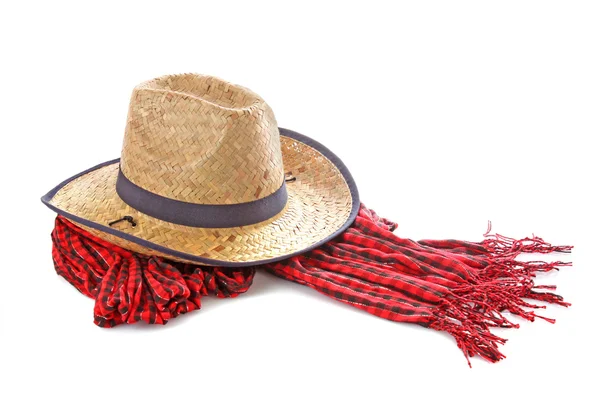 Cowgirl kalapját, és elszigetelt fehér kendő — Stock Fotó