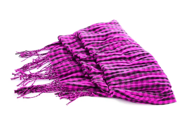 Scarf. en vinter varm lila halsduk över vita — Stockfoto