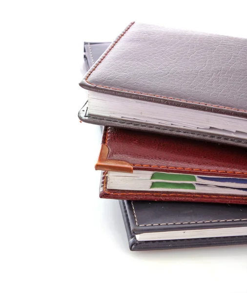 Cadernos de couro sobre fundo branco — Fotografia de Stock