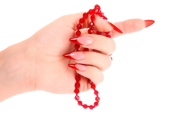 指の弓と赤いマニキュア爪 — ストック写真