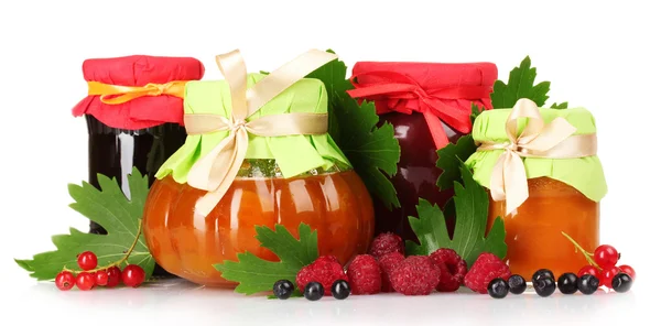 Tasty fruit and berry jam isolated on white — Stock Photo, Image