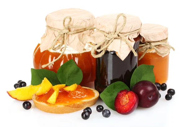 Tasty fruit and berry jam isolated on white — Stock Photo, Image