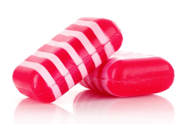Red striped soap on white — Stock Photo, Image
