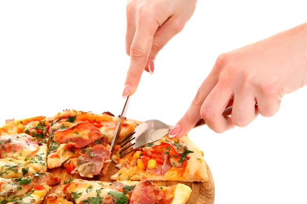 Beyaz arka plan üzerinde izole pepperoni pizza — Stok fotoğraf