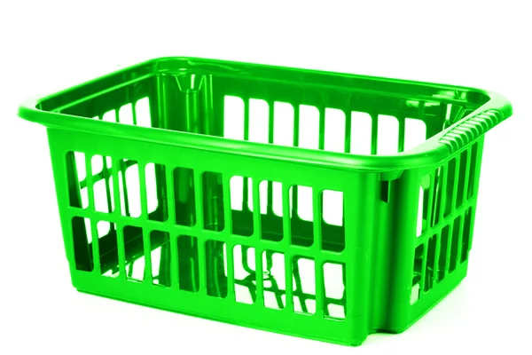 Caixa de armazenamento de plástico verde isolado no branco — Fotografia de Stock