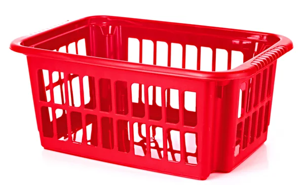Красный пластиковый ящик, изолированный на белом — стоковое фото
