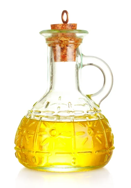 Frasco con aceite aislado en blanco — Foto de Stock