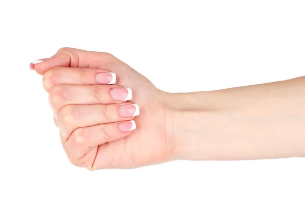 Kobieta ręcznie z manicure na białym tle na białym tle — Zdjęcie stockowe