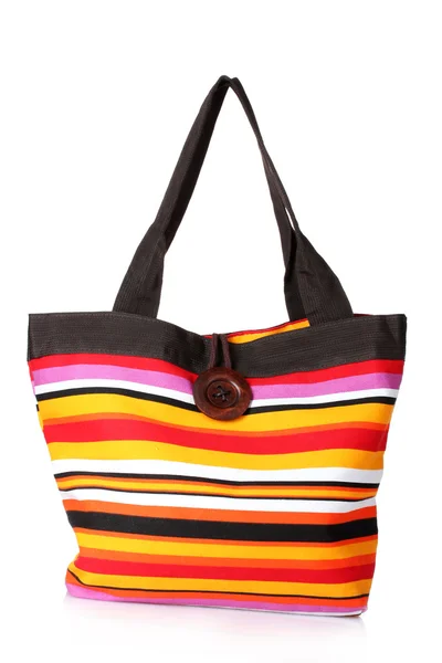 Bright striped beach bag isolated on white — Stock Photo, Image