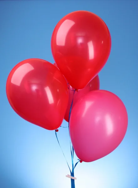 Balões voadores cor-de-rosa em um fundo azul — Fotografia de Stock