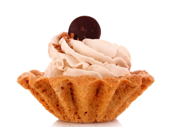 Dessert - cake with chocolate and cream on white — Stock Photo, Image