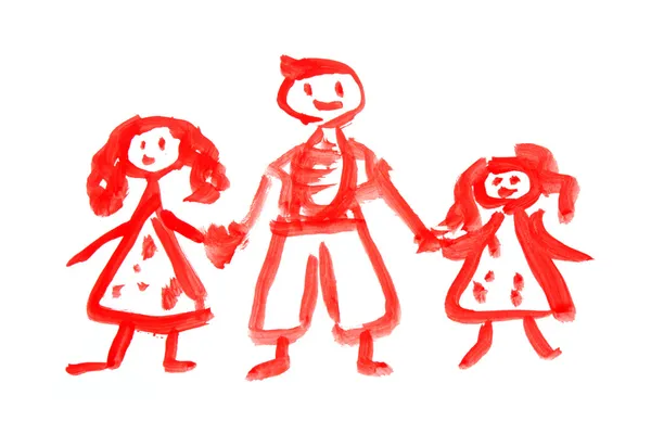 Tintas de desenho de crianças nas quais se desenha uma família — Fotografia de Stock