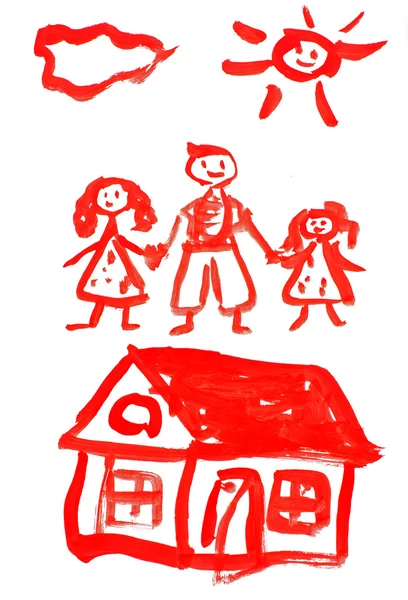 Детские рисунки, на которых нарисована семья — стоковое фото