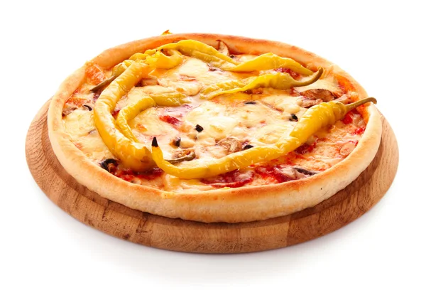 Leckere italienische Pizza über weiße Stockbild