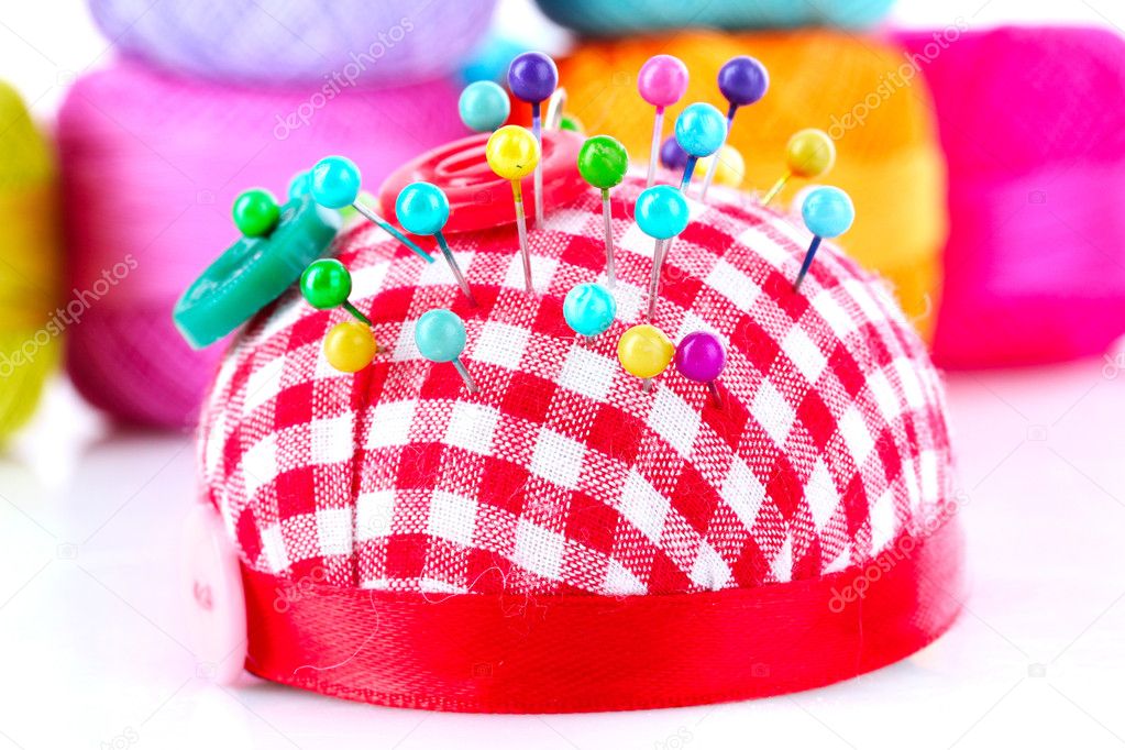 Pincushion Full With Colorful Pins Stock Photo - Download Image