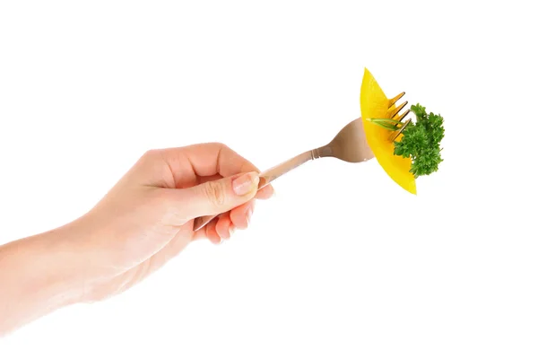 Fresh vegetables on fork isolated on white — Stock Photo, Image