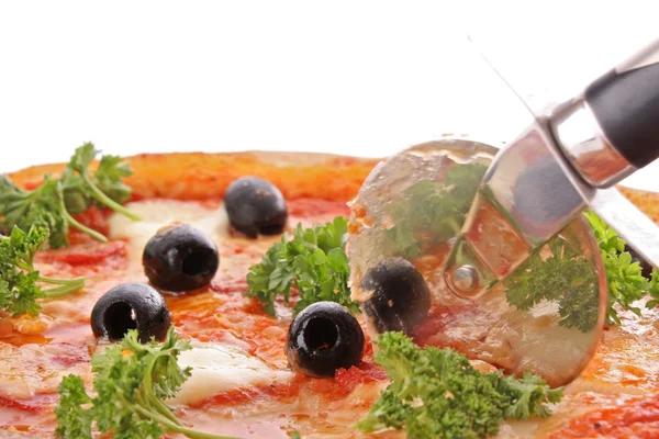 Tasty pizza with olives isolated on white — Stock Photo, Image