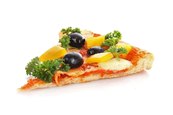 Sabrosa pizza con aceitunas aisladas en blanco — Foto de Stock