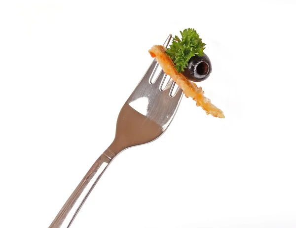 Nahaufnahme einer Gabel mit griechischem Salat — Stockfoto