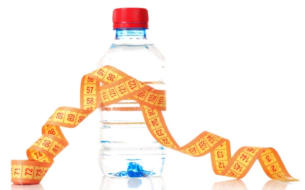 Gelbes Maßband und Wasserflasche — Stockfoto