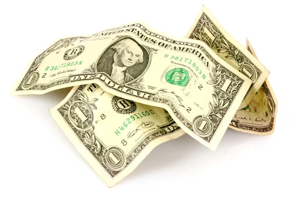 1 dolar rachunki na białym tle — Zdjęcie stockowe
