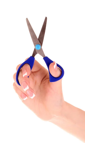 Scissors in hands on a white background — Stock Photo, Image