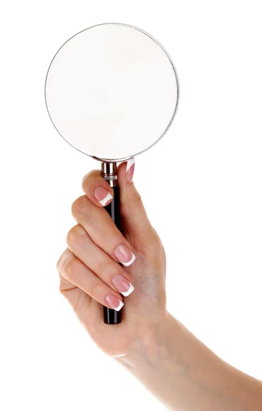 Woman hand with magnifier — Stock Photo, Image