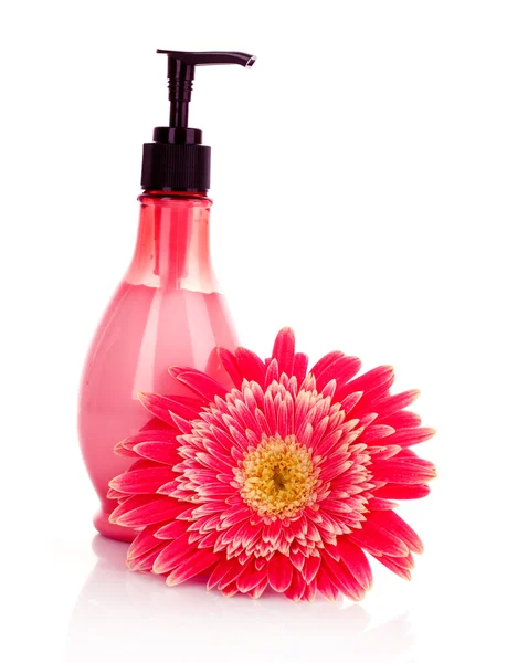Mydło w płynie i kwiat — Zdjęcie stockowe