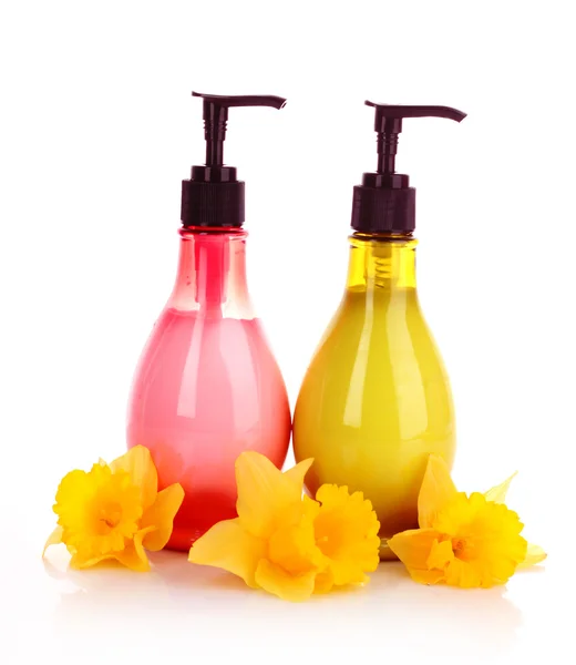 Tekuté mýdlo a květina — Stock fotografie