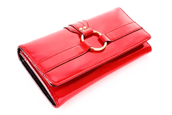 Красный кошелек на белом фоне — стоковое фото