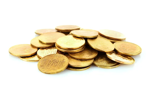 Heap de moedas em fundo branco — Fotografia de Stock